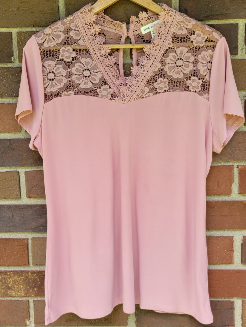 Faith & Joy Lace Blouse Shirt Mauve Pink Womens XL Top